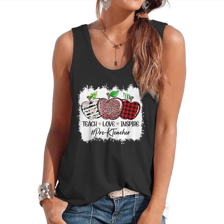 Teach Love Inspire Pre-k Teacher Apple Leopard Red Plain Flowy Tank
