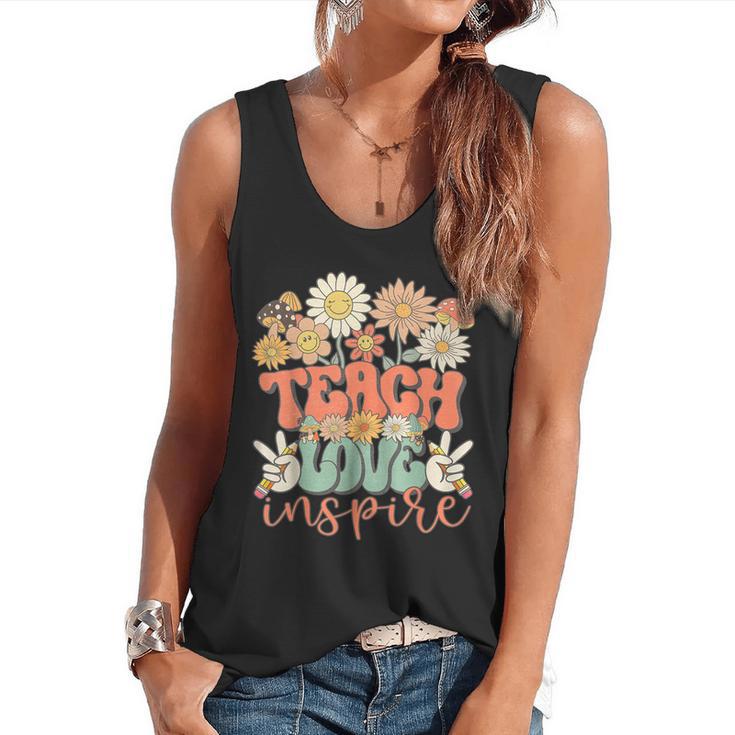 Teach Love Inspire Retro Groovy Daisy Back To School Teacher For Men Women Kids Flowy Tank