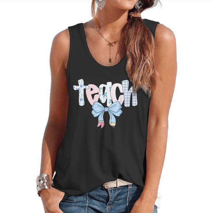 Teach Teacher Coquette Bow Pencil Back To School First Day Flowy Tank