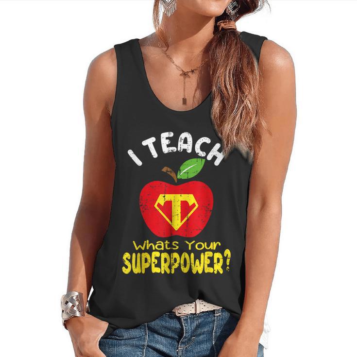 I Teach What's Your Superpower Superhero Teacher Flowy Tank