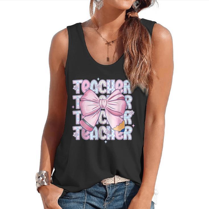 Teacher Bow Pencil Flowers Teacher Back To School Flowy Tank