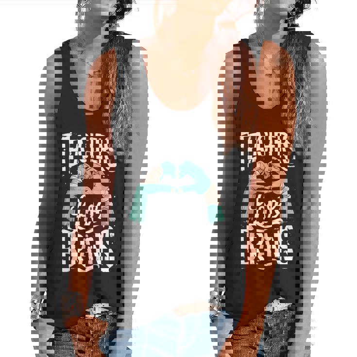 Teacher Halloween Shirt Women Men Teachers Love Brains Flowy Tank