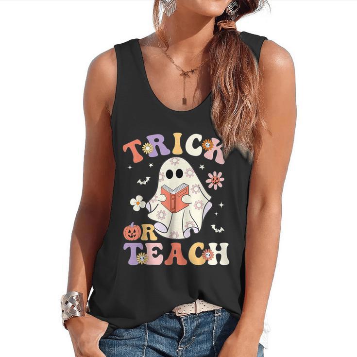 Teacher Halloween Trick Or Teach Floral Ghost Flowy Tank