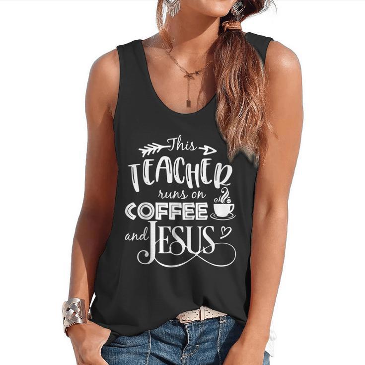 This Teacher Runs On Coffee And Jesus T Shirt Christian Tees Flowy Tank