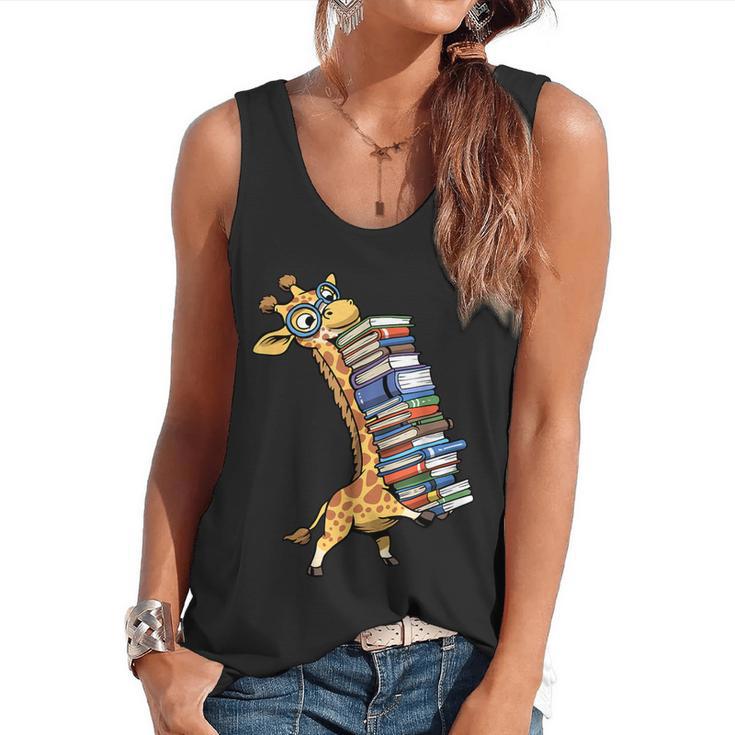 Teacher Shirt Giraffe Holding Books Bookworm Librarian Flowy Tank