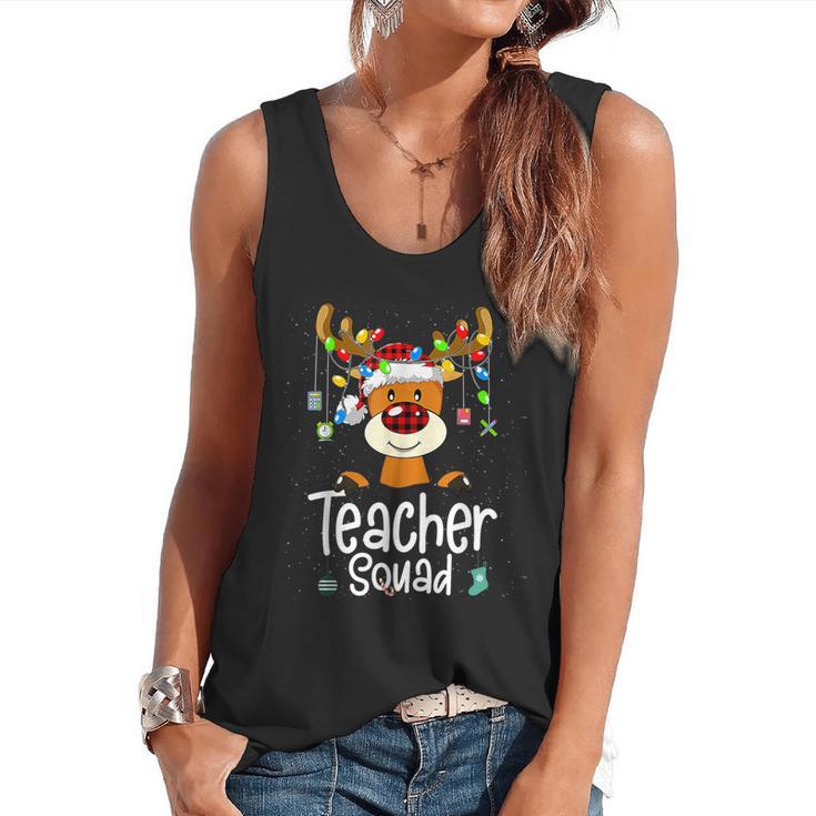Teacher Squad Red Plaid Rudolph Reindeer Christmas Flowy Tank