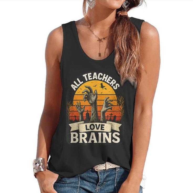 Teacher All Teachers Love Brains Halloween Flowy Tank