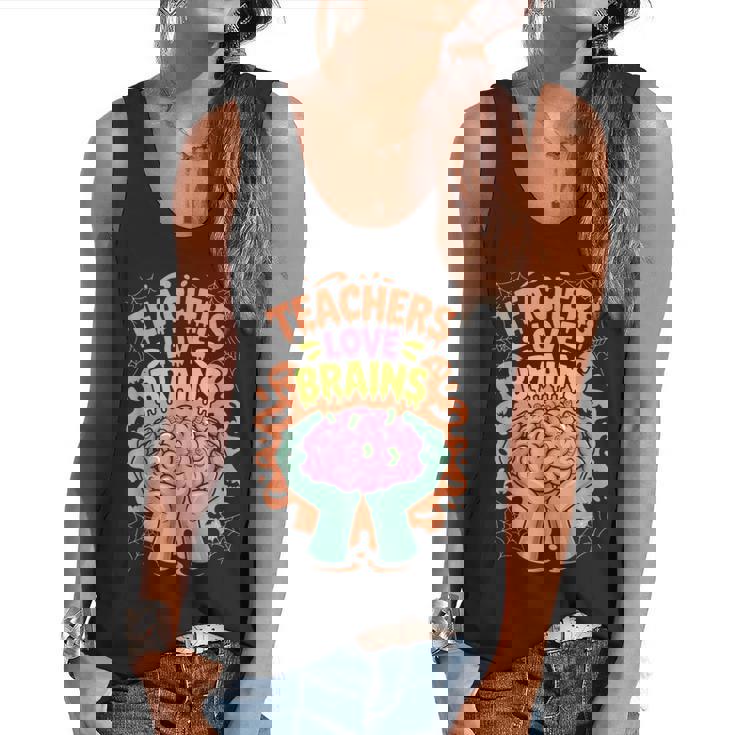Teacher Teachers Love Brains Halloween Men Women Flowy Tank