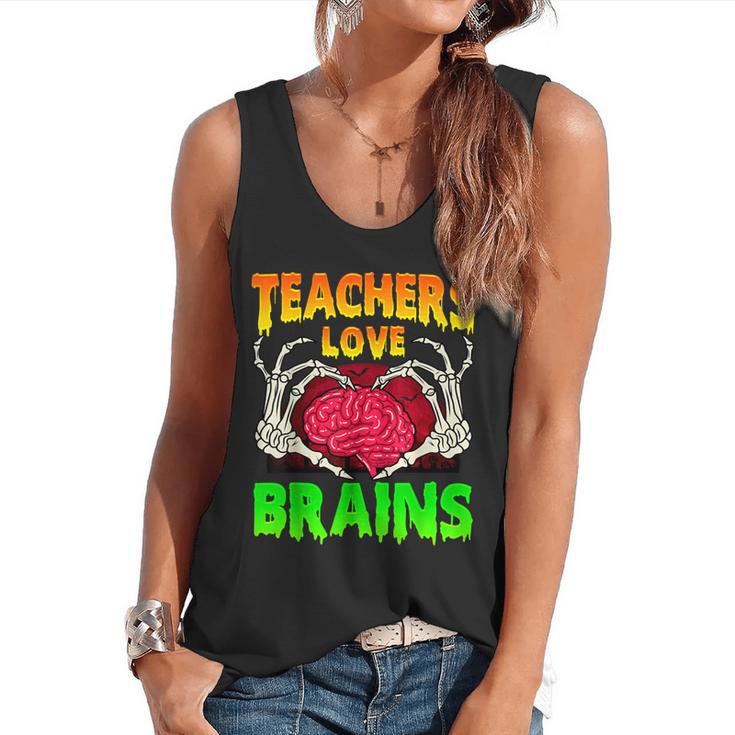 Teacher Teachers Love Brains Skeleton Hand Heart Halloween Flowy Tank