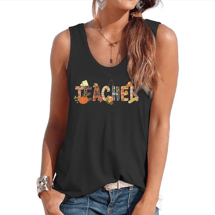Teacher Thanksgiving Women Autumn Fall Halloween Pumpkin Tee Flowy Tank