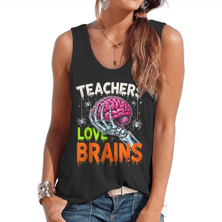Teachers Love Brains Halloween 2025 Skeleton Costume Flowy Tank