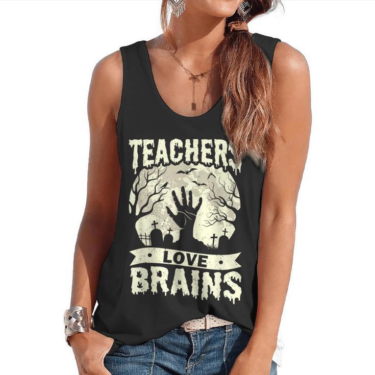 Teachers Love Brains Halloween Costume Boo Trick Teach Flowy Tank