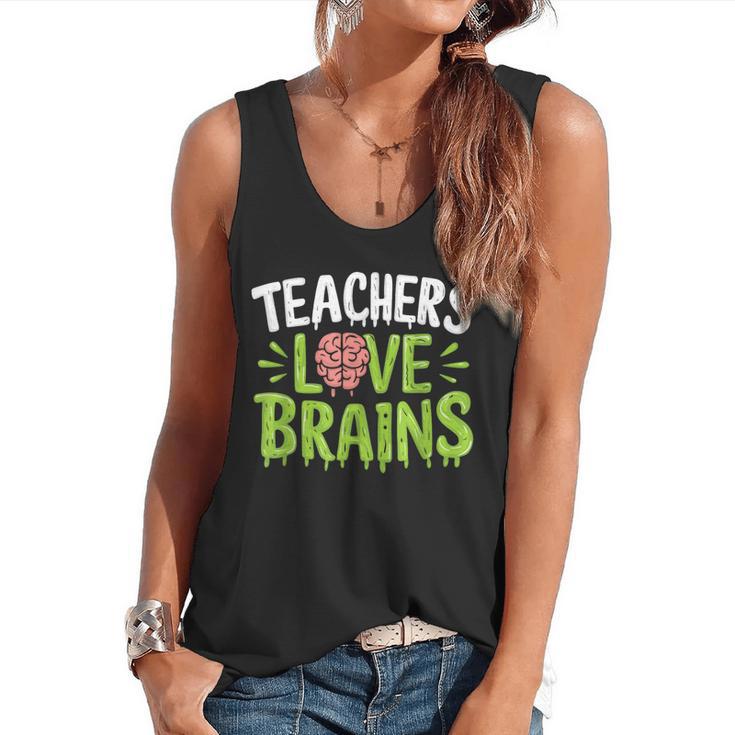 Teachers Love Brains Halloween Teacher Zombie Flowy Tank