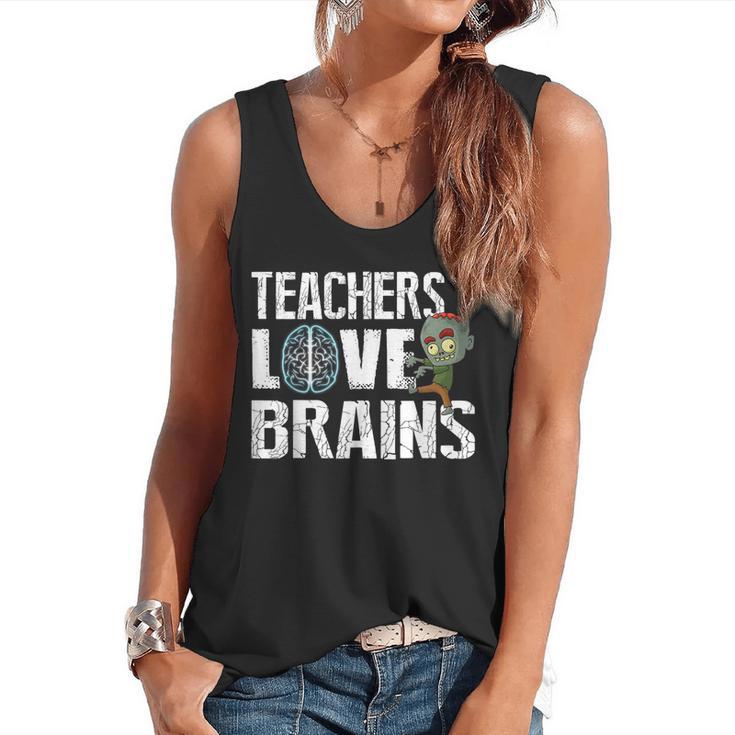 Teachers Love Brains Zombie Halloween Hilarious Flowy Tank
