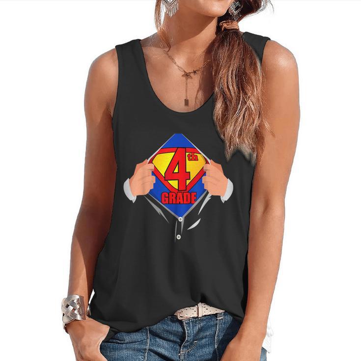 Teachers Are Superheroes 4th Grade Super Teacher Staff Men Women Flowy Tank