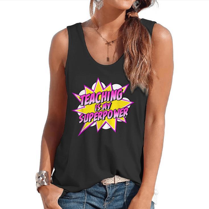 Teaching Is My Superpower Retro Comic Super Teacher Flowy Tank