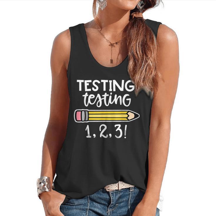 Testing Testing 123 Cute Test Day School Teacher Exam For Men Women Girls Kids Flowy Tank