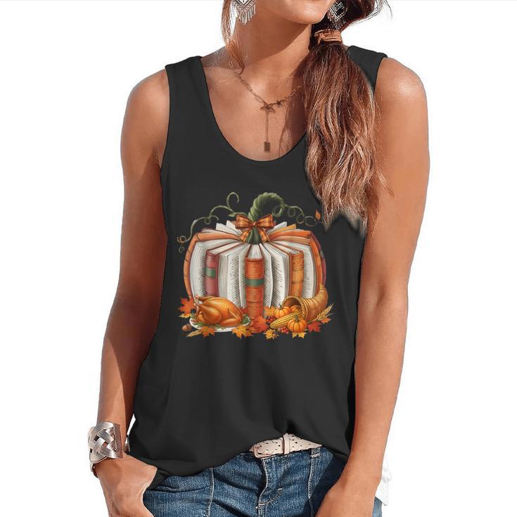 Thanksgiving Book Pumpkin Reading Teachers Fall Lovers Boys Flowy Tank
