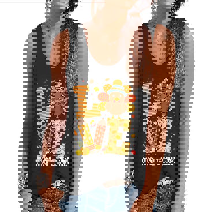 Thanksgiving Love First Grade Teacher Turkey Autumn Fall For Men Women Girls Kids Flowy Tank