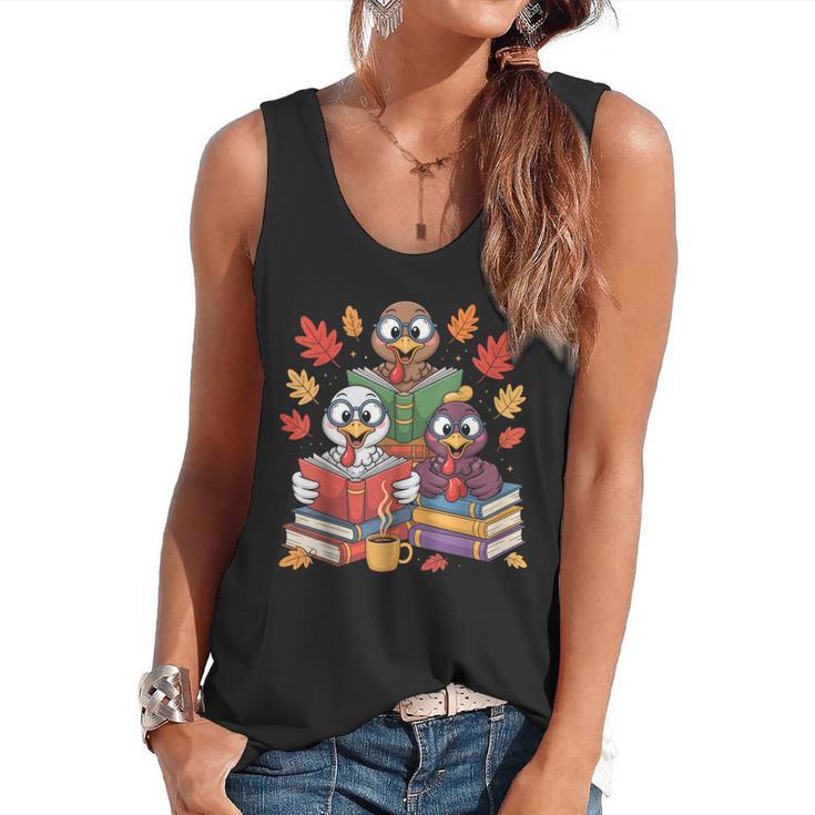 Thanksgiving Teacher Books Turkey Reading Book Flowy Tank