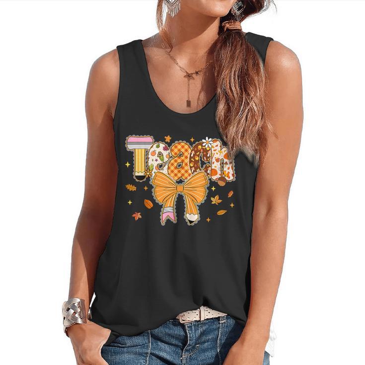 Thanksgiving Teacher Pencil Bow One Thankful Teacher Fall Flowy Tank