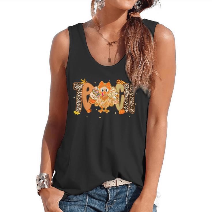 Thanksgiving Turkey Teach Thankful Teacher Girly Bow Women Flowy Tank