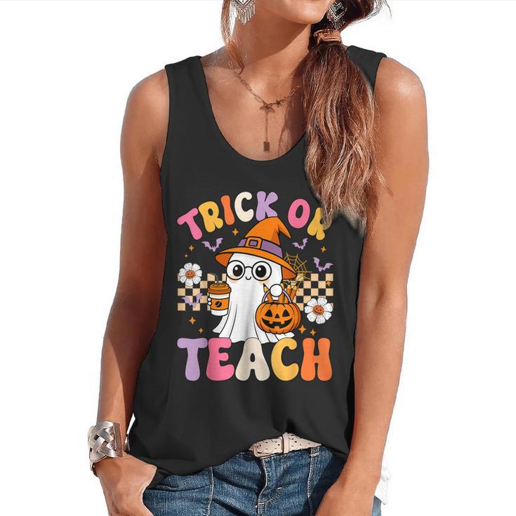 Trick Or Teach Cute Ghost Coffee Pumpkins Halloween Teacher Flowy Tank