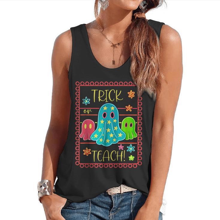 Trick Or Teach Neon Ghost Flower Teacher Spooky Halloween Flowy Tank