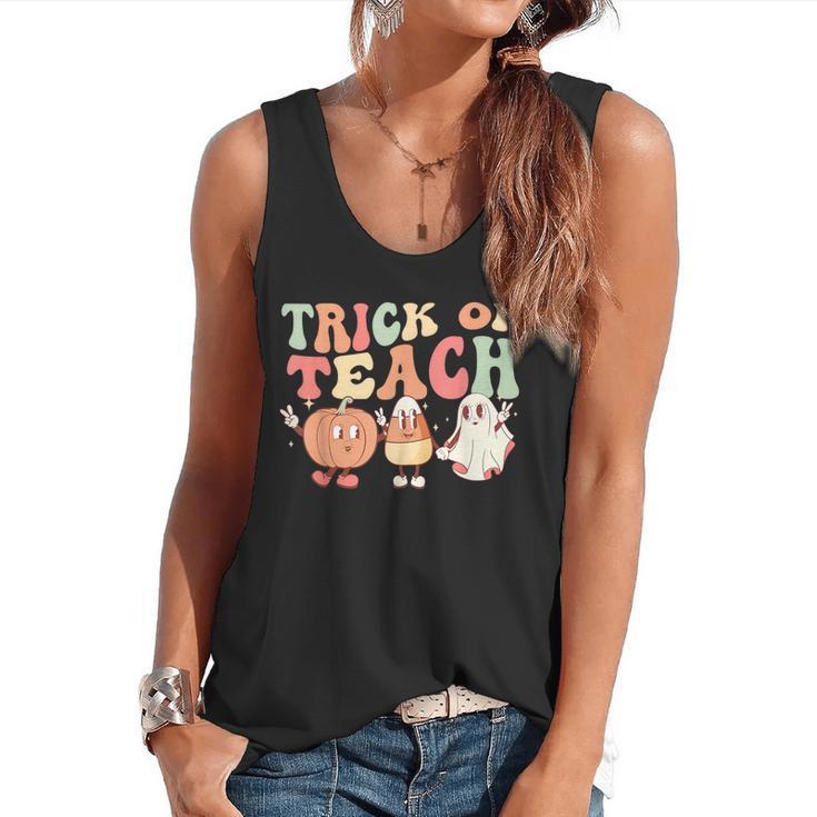 Trick Or Teach Pumpkin Candy Corn Ghost Halloween Teacher Flowy Tank