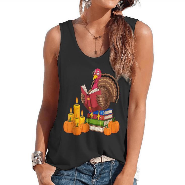 Turkey Reading Books Fall Thanksgiving Teacher Book Flowy Tank