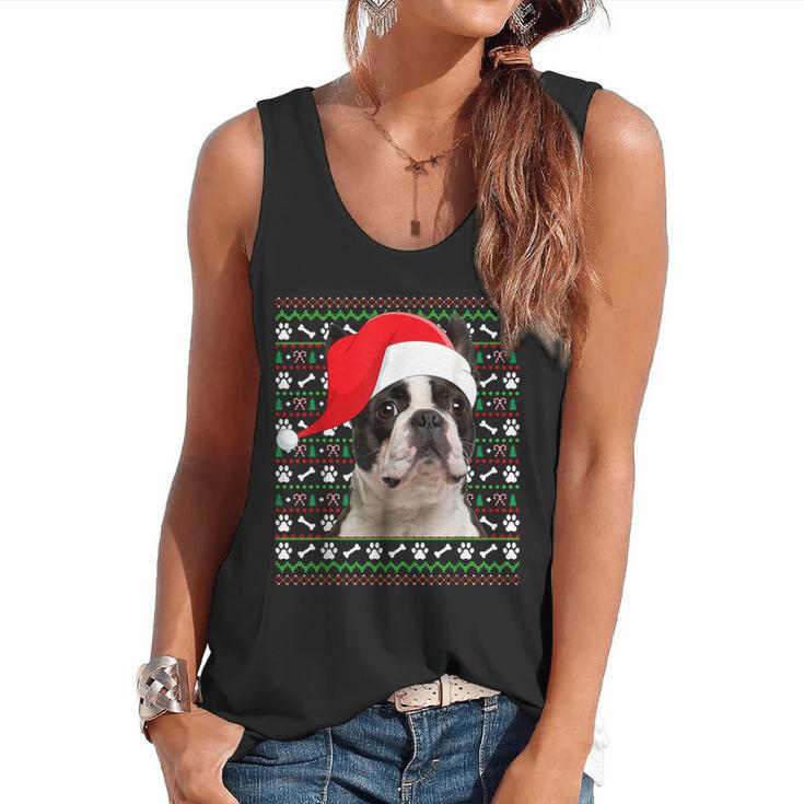 Ugly Xmas Sweater Santa Boston Terrier Dog Christmas For Men Women Kids Flowy Tank