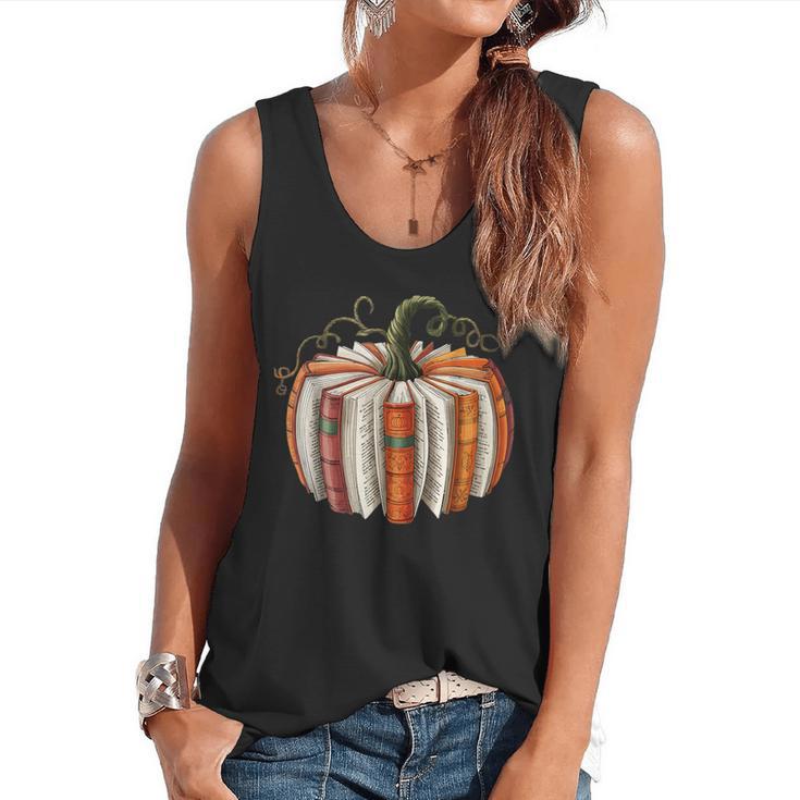 Vintage Book Pumpkin Autumn Fall Librarians Bookworm Teacher Flowy Tank