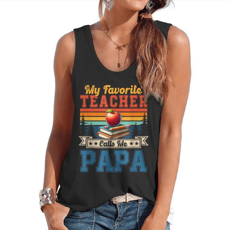 Vintage Retro My Favorite Teacher Calls Me Papa Father's Day Flowy Tank