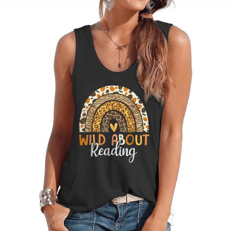 Wild About Reading Teacher Back To School Leopard Rainbow Flowy Tank