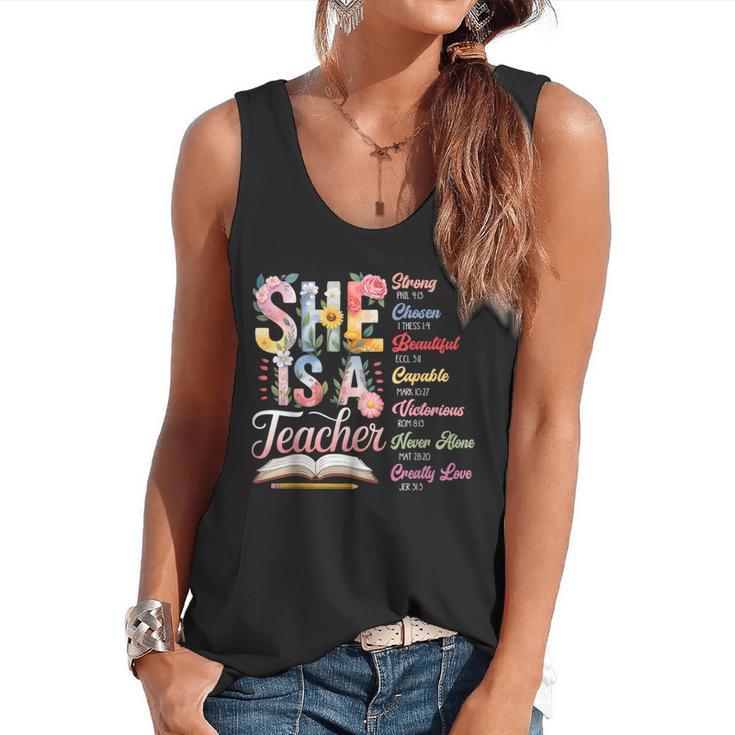 Women Bible Verse Christian Teacher God Says Back To School Flowy Tank