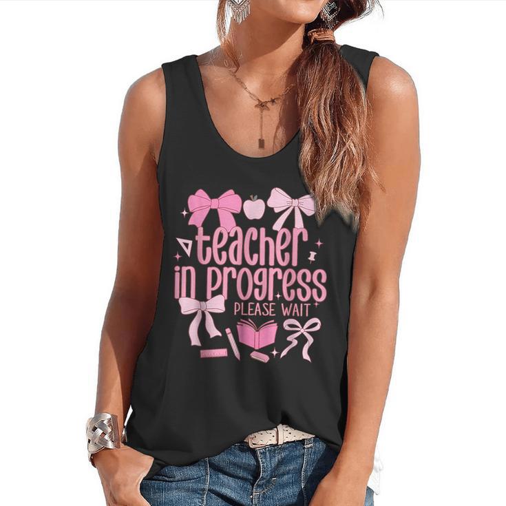 Women Teacher In Progress Coquette Pink Bow Future Teacher Flowy Tank