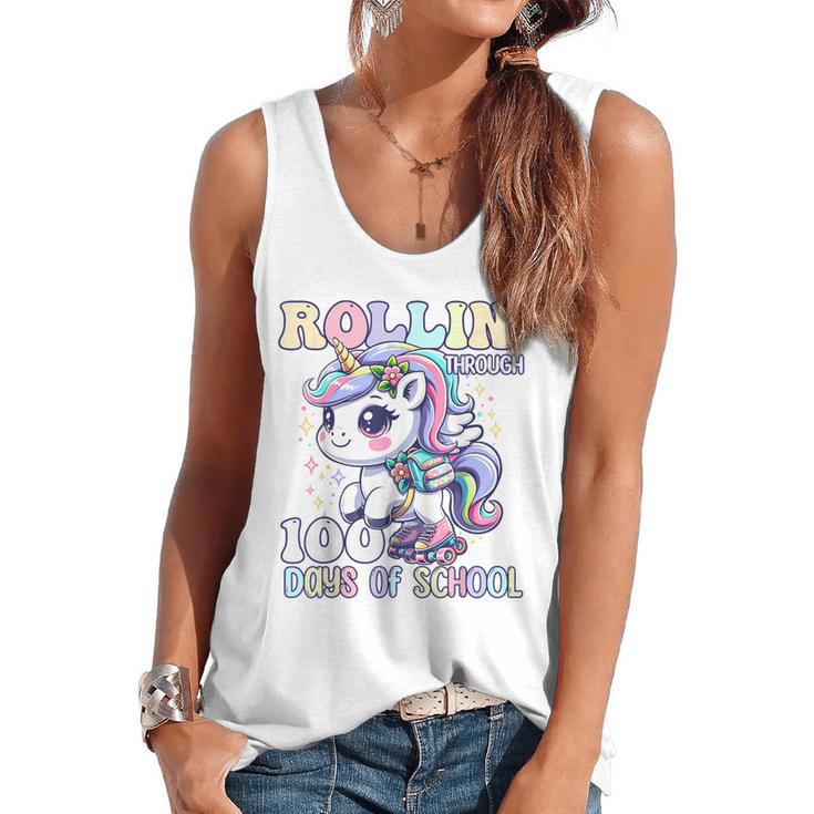100 Days Of School Girls Teacher 100th Day Unicorn Outfit Flowy Tank