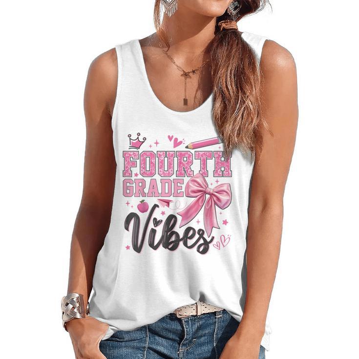 4th Fourth Grade Vibes Back To School Coquette Teacher Girl Flowy Tank