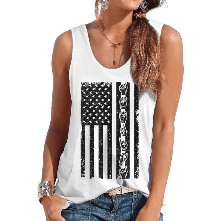 ASL Flag Sign Language Deaf ASL Teacher  For Men Women Flowy Tank