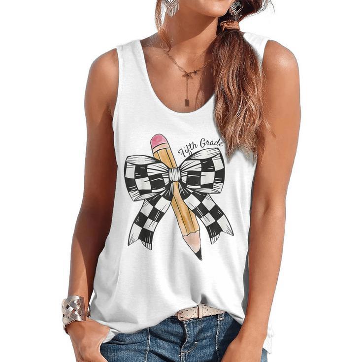 Back To School Hello Fifth Grade Teacher Coquette Pencil Bow Flowy Tank