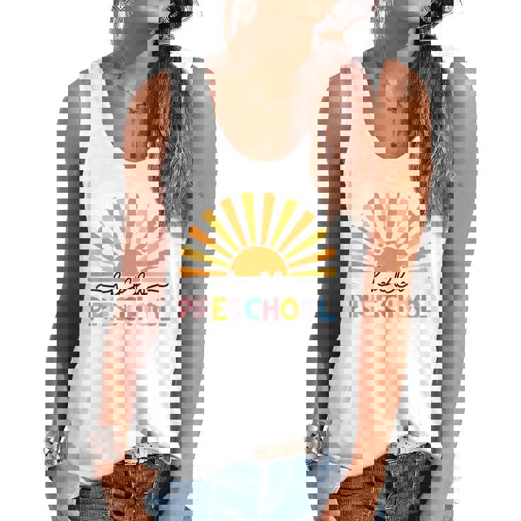 Back To School Hello Preschool For Kids Teacher Women Flowy Tank