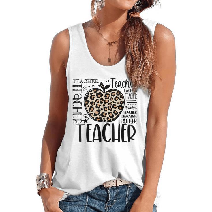 Back To School Teacher Life Apple Leopard Teacher Women Flowy Tank