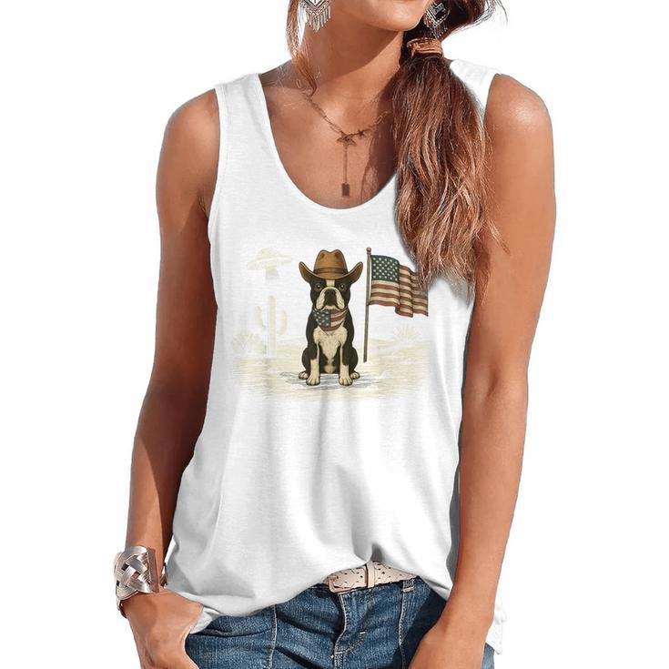 Boston Terrier 4th Of July US American Flag Dog Patriotic Flowy Tank