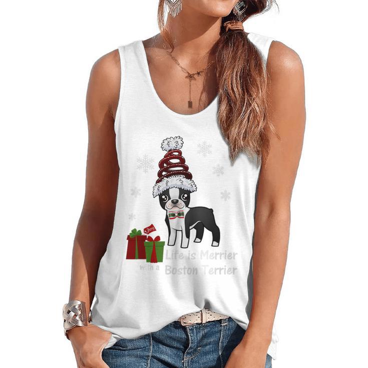 Boston Terrier Christmas T Shirt-Life Is Merrier Premium Tri-Blend Flowy Tank