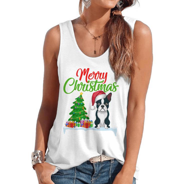 Boston Terrier Christmas Tree Lights Xmas Dog Lover Flowy Tank