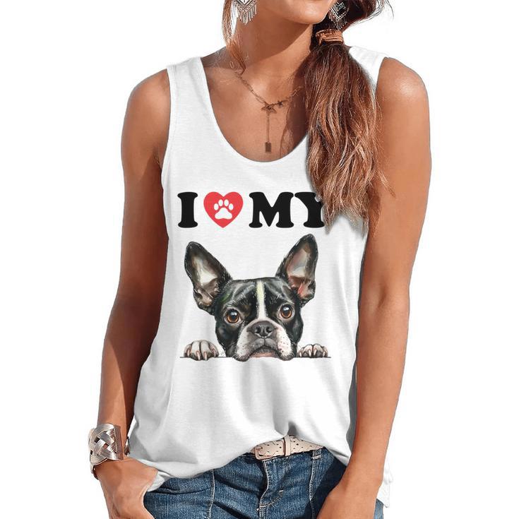 Boston Terrier I Heart My Dog Dog Lover Flowy Tank