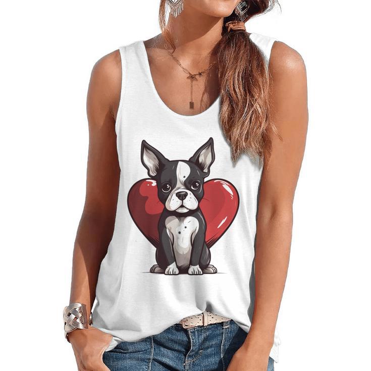 Boston Terrier Mom Dad Bostie Dog Lover Valentines Day Flowy Tank