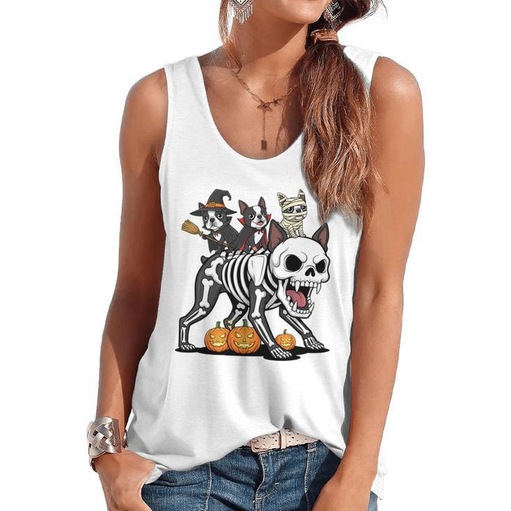 Boston Terrier Skeleton Mummy Witch Halloween Flowy Tank