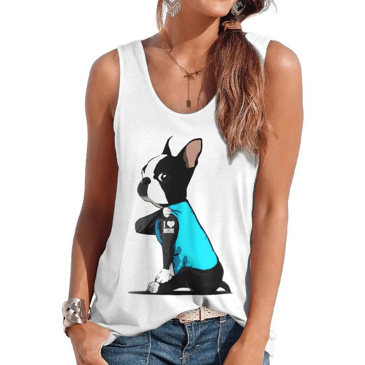 Boston Terrier Tattoos I Love Mom Flowy Tank