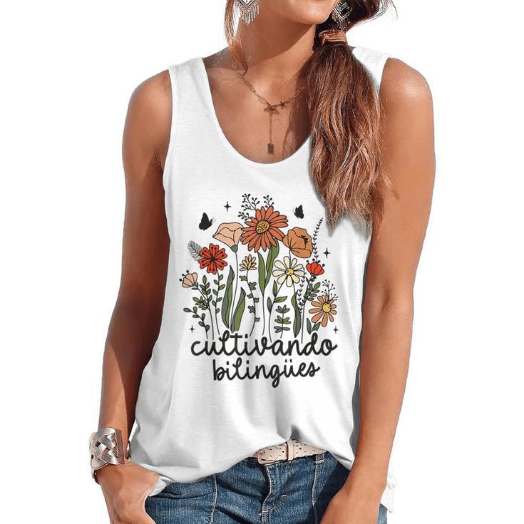Cultivando Bilingues Dual Language Crew Bilingual Teacher Men Women Girls Kids Flowy Tank